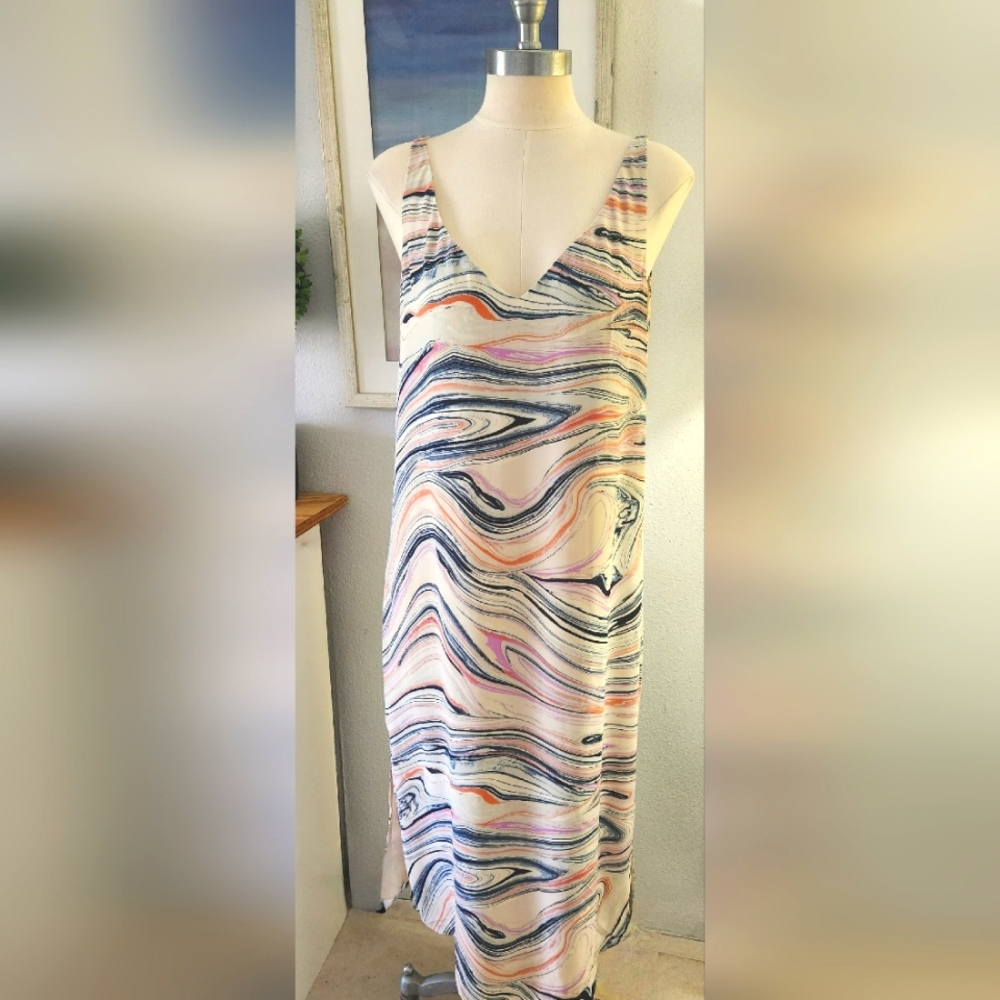 HALSTON Watercolor Maxi Dress with Side Slits